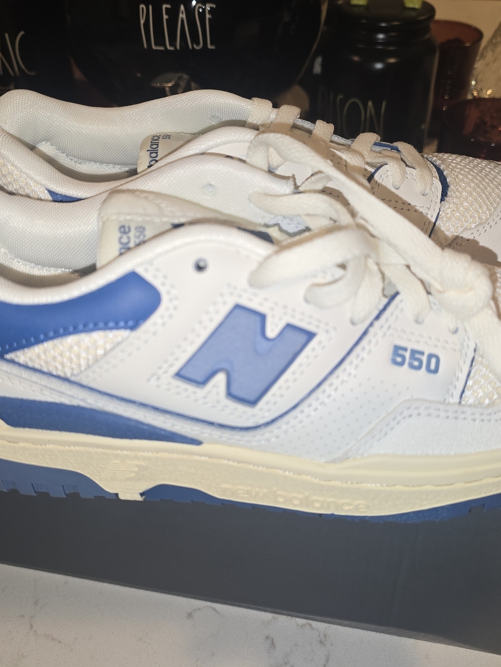New Balance 550 Youth White and Light Blue Sneakers
